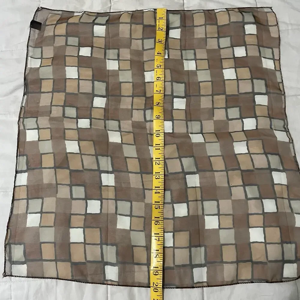 Vintage 90s Square Scarf Brown Tan Cream Check Small 20 X 20 Geometric